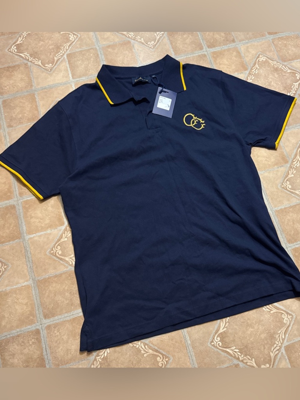 NWT Cavalli Class Embroidered Logo Polo Shirt - Navy / Gold - Size Large